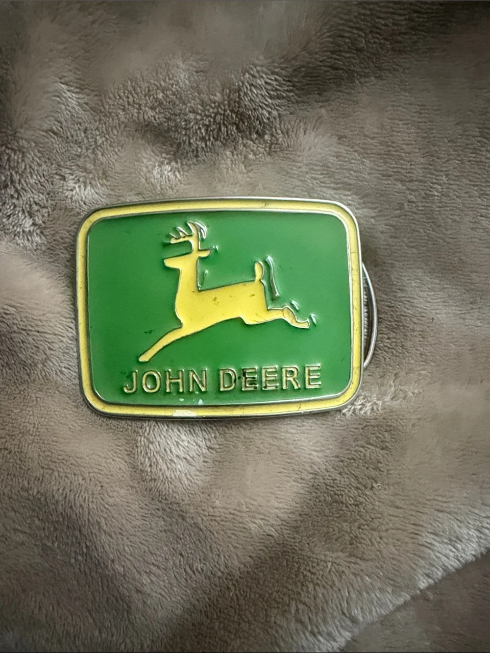 John Deere Yellow Deer on Green Enamel Belt Buckle
